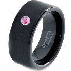 (Wholesale)Black Tungsten Carbide Pipe Cut Ring With CZ - TG394