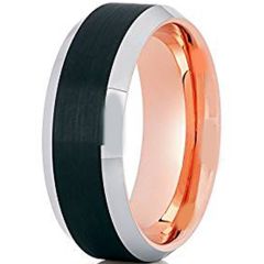 (Wholesale)Tungsten Carbide Black Rose Beveled Edges Ring-3959AA