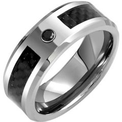 (Wholesale)Tungsten Carbide Carbon Fiber & CZ Ring - TG3975