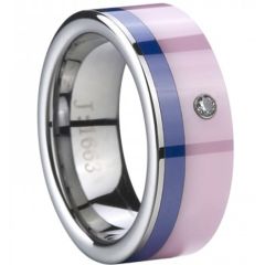 (Wholesale)Tungsten Carbide Ring With Blue Pink Ceramic-3979