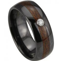 (Wholesale)Black Tungsten Carbide Wood Ring With CZ - TG3984