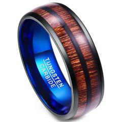 (Wholesale)Tungsten Carbide Black Blue Wood Ring - TG4009