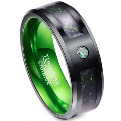 (Wholesale)Tungsten Carbide Aluminum Black Green Dragon Ring-TG4