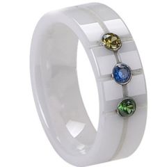 (Wholesale)White Ceramic Ring With Cubic Zirconia - TG4019