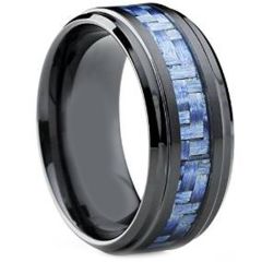 (Wholesale)Black Tungsten Carbide Ring With Carbon Fiber-TG4019