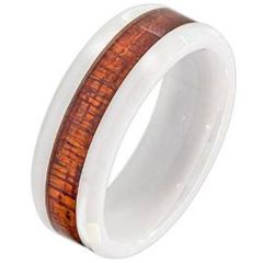 (Wholesale)White Ceramic Ring With Wood - TG4031