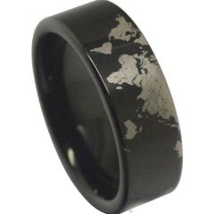 (Wholesale)Black Tungsten Carbide Pipe Cut Map Ring - TG4040