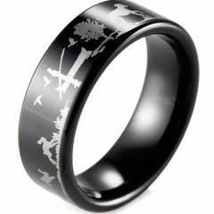 (Wholesale)Black Tungsten Carbide Outdoor Hunting Ring - TG4041B