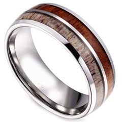 (Wholesale)Tungsten Carbide Deer Antler Wood Ring - TG4057