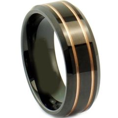 (Wholesale)Tungsten Carbide Black Gold Double Groove Ring-4063