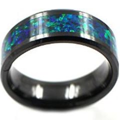 (Wholesale)Black Tungsten Carbide Imitate Opal Ring - TG4073