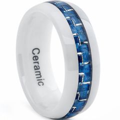(Wholesale)White Ceramic Ring With Carbon Fiber - TG4081