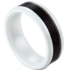 (Wholesale)White Ceramic Ring With Carbon Fiber - TG4082
