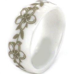 (Wholesale)White Ceramic Floral Dome Ring - TG4083