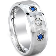 (Wholesale)Tungsten Carbide Hammered Ring With CZ - TG4084