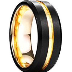 (Wholesale)Tungsten Carbide Black Gold Center Groove Ring-4093