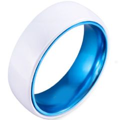 (Wholesale)Tungsten Carbide White Ceramic Two Tone Ring - TG4191