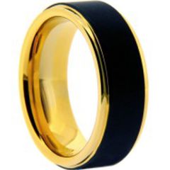(Wholesale)Tungsten Carbide Black Gold Beveled Edges Ring-4243