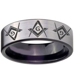 (Wholesale)Tungsten Carbide Pipe Cut Masonic Ring - TG4285