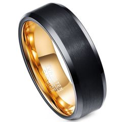 (Wholesale)Tungsten Carbide Black Gold Beveled Edges Ring-4394