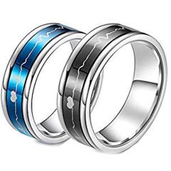 (Wholesale)Tungsten Carbide Double Groove HeartBeat Ring - TG443