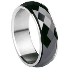 (Wholesale)Tungsten Carbide Ring With Black Ceramic - TG4437