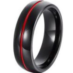 (Wholesale)Tungsten Carbide Black Red Center Groove Ring-4461