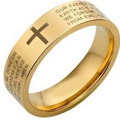 (Wholesale)Tungsten Carbide Cross Prayer Pipe Cut Ring - TG4463A
