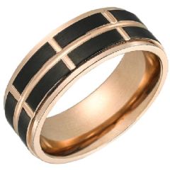 (Wholesale)Tungsten Carbide Black Rose Vertical Groove Ring-4467
