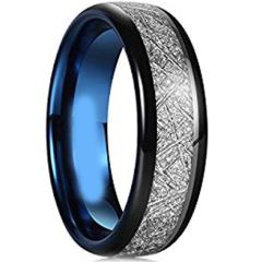 (Wholesale)Tungsten Carbide Black Blue Imitate Meteorite Ring-45