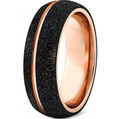 (Wholesale)Tungsten Carbide Black Rose Sandblasted Ring - TG4572