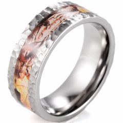 (Wholesale)Tungsten Carbide Hammered Camo Ring - TG4576