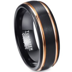 (Wholesale)Tungsten Carbide Black Gold Double Groove Ring-4578