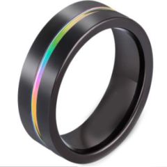 (Wholesale)Black Tungsten Carbide Rainbow Color Ring - TG4583