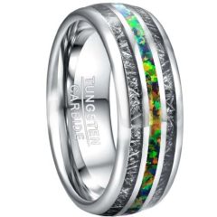 (Wholesale)Tungsten Carbide Meteorite & Crushed Opal Ring-TG5026