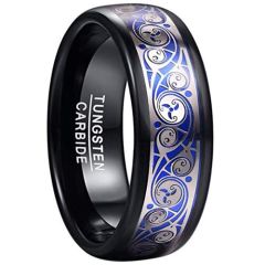 (Wholesale)Tungsten Carbide Black Blue Celtic Ring-TG5054