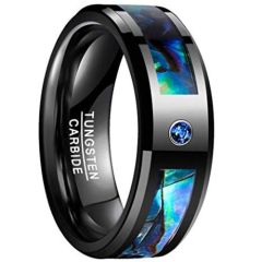 (Wholesale)Black Tungsten Carbide Abalone Shell Ring With Cubic Zirconia-TG5097