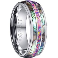 (Wholesale)Tungsten Carbide Abalone Shell & Crushed Opal Ring-TG5133