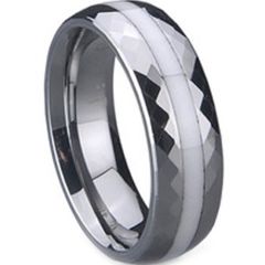 (Wholesale)Tungsten Carbide Ring With White Ceramic - TG724