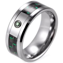 (Wholesale)Tungsten Carbide Carbon Fiber Ring With CZ - TG768BB