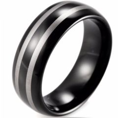 (Wholesale)Black Tungsten Double Lines Ring-TG774BB