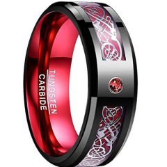 (Wholesale)Tungsten Carbide Black Red Dragon Ring With CZ-TG783