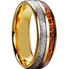 (Wholesale)Tungsten Carbide Wood & Imitate Meteorite Ring-793AA