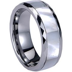 (Wholesale)Tungsten Carbide Faceted Abalone Shell Ring - TG824