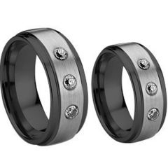 (Wholesale)Tungsten Carbide Step Edges Three-stone Ring - TG990