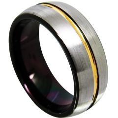 (Wholesale)Tungsten Carbide Black Gold Center Groove Ring-4366