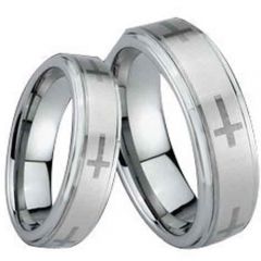 (Wholesale)Tungsten Carbide Step Edges Cross Ring - TG1510