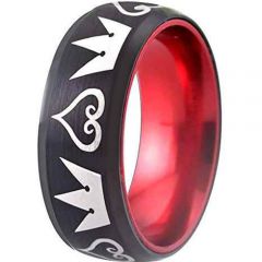 (Wholesale)Tungsten Carbide Black Red Kingdom Heart Ring-1856