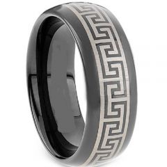 (Wholesale)Black Tungsten Carbide Greek Key Ring-TG2117A