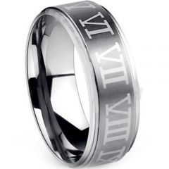 (Wholesale)Tungsten Carbide Ring With Roman Numerals - TG2792